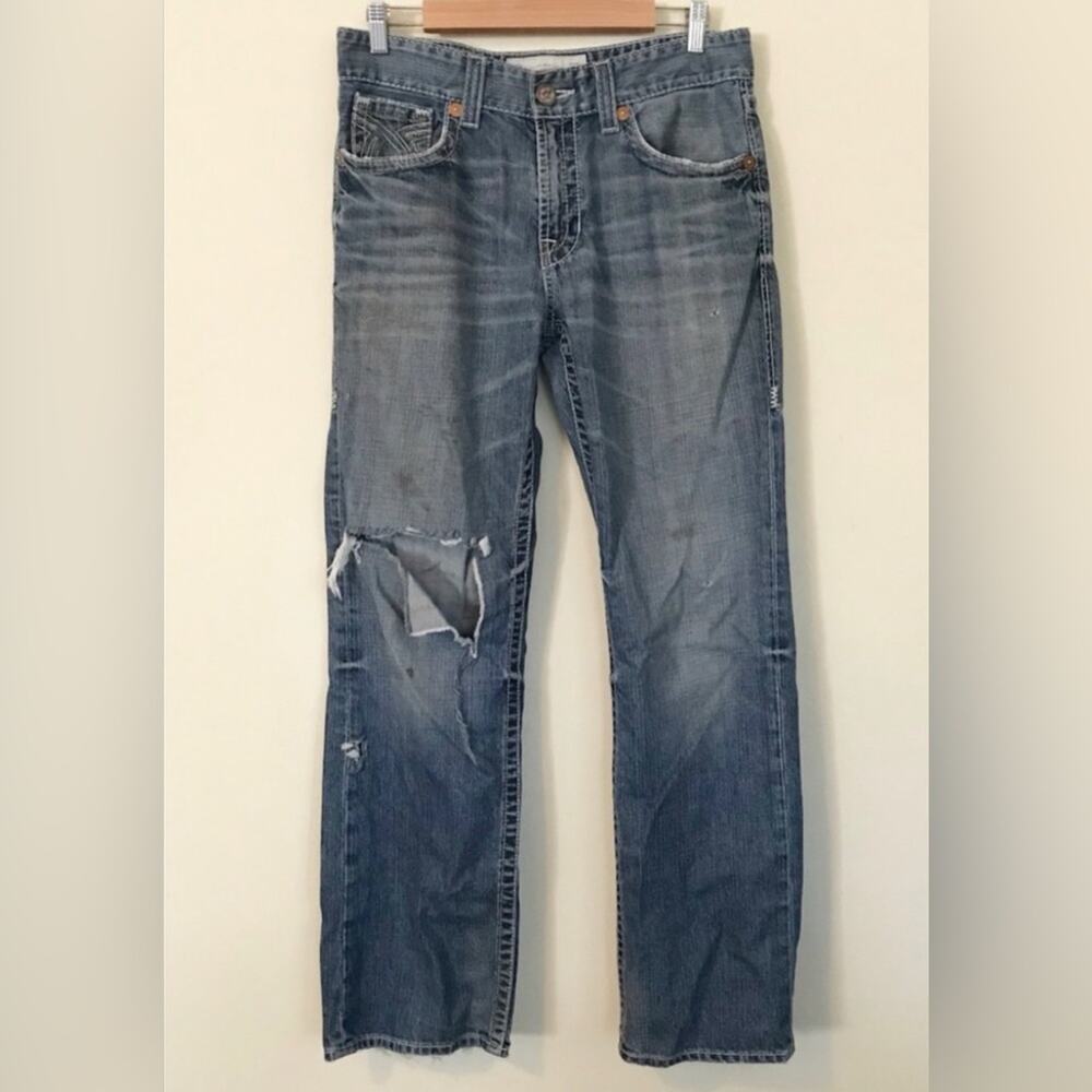 Big Star Pioneer Destroyed Thrashed Ripped Western Boot Leg Bootcut Jeans men 33